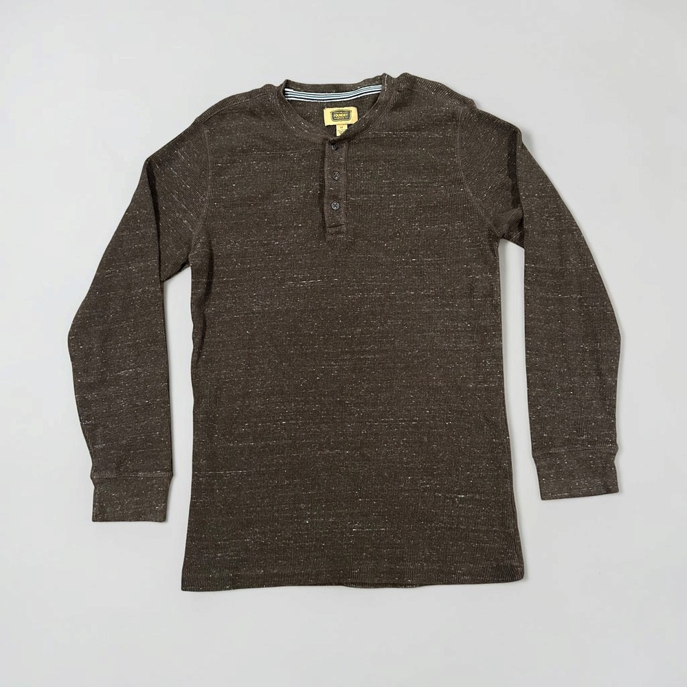 The Foundry Supply Co Men Waffle Knit Henley Thermal Shirt Brown LT Large Tall